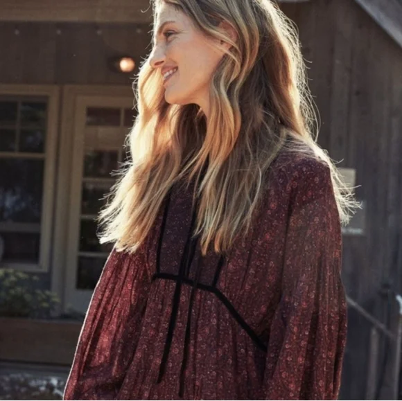DOEN Azalea Floral Long Sleeve Dress Boho Festival Cottagecore Large
